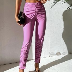 SHEIN PETITE solid ruched up PU pants